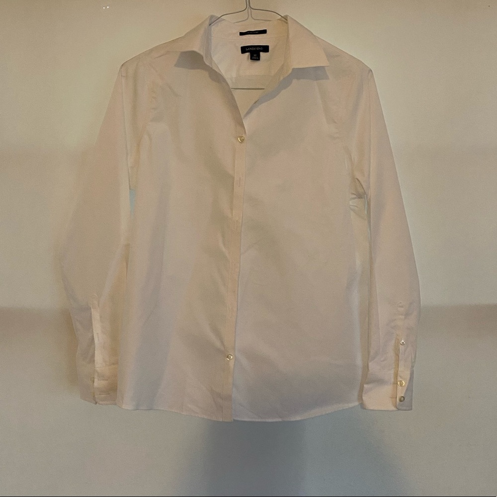 Lands End White Button Down Shirt